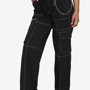 Black and White Stitch Chain Carpenter Pants